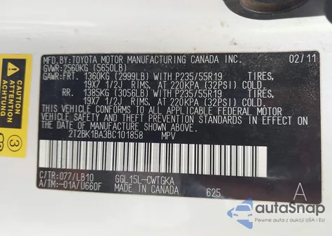 2011 Lexus Rx 350 from USA, damaged, VIN 2T2BK1BA3BC101858